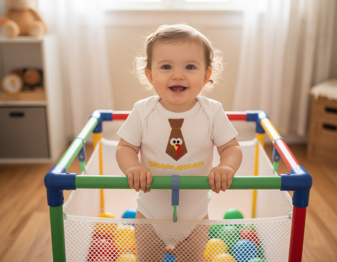 Embroidered Turkey Tie Bodysuit - Thanksgiving Outfit