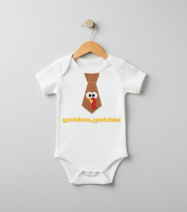Embroidered Turkey Tie Bodysuit - Thanksgiving Outfit