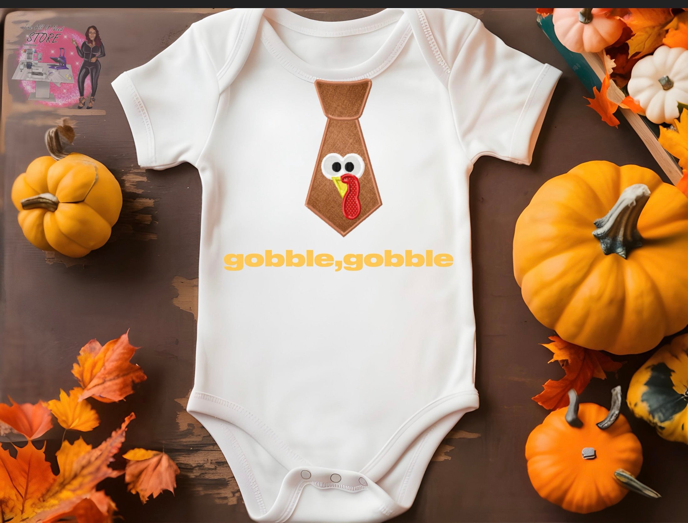 Embroidered Turkey Tie Bodysuit - Thanksgiving Outfit