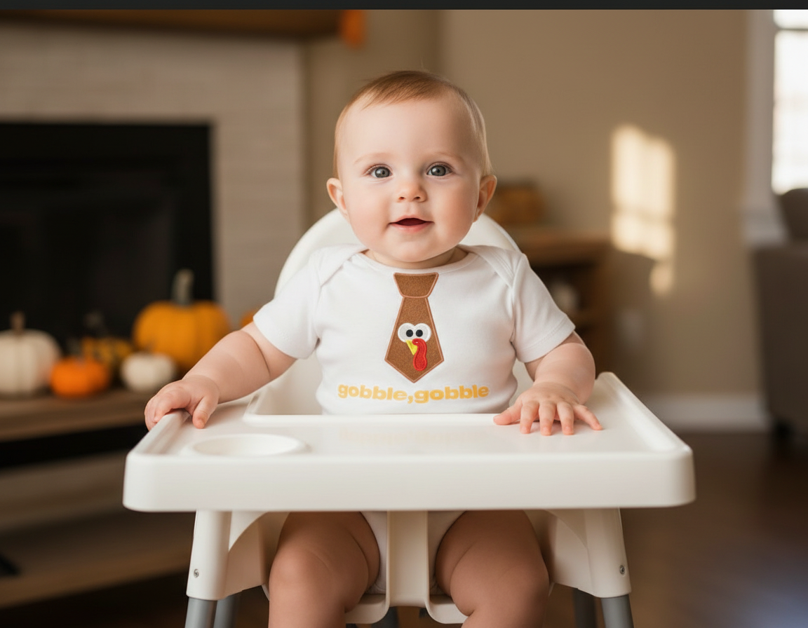 Embroidered Turkey Tie Bodysuit - Thanksgiving Outfit