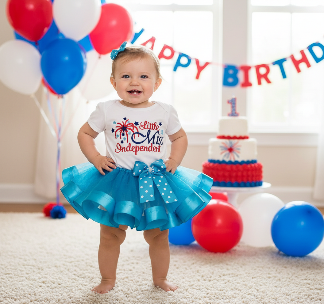 Embroidered Turquoise Ribbon trimmed Tu-Tu set