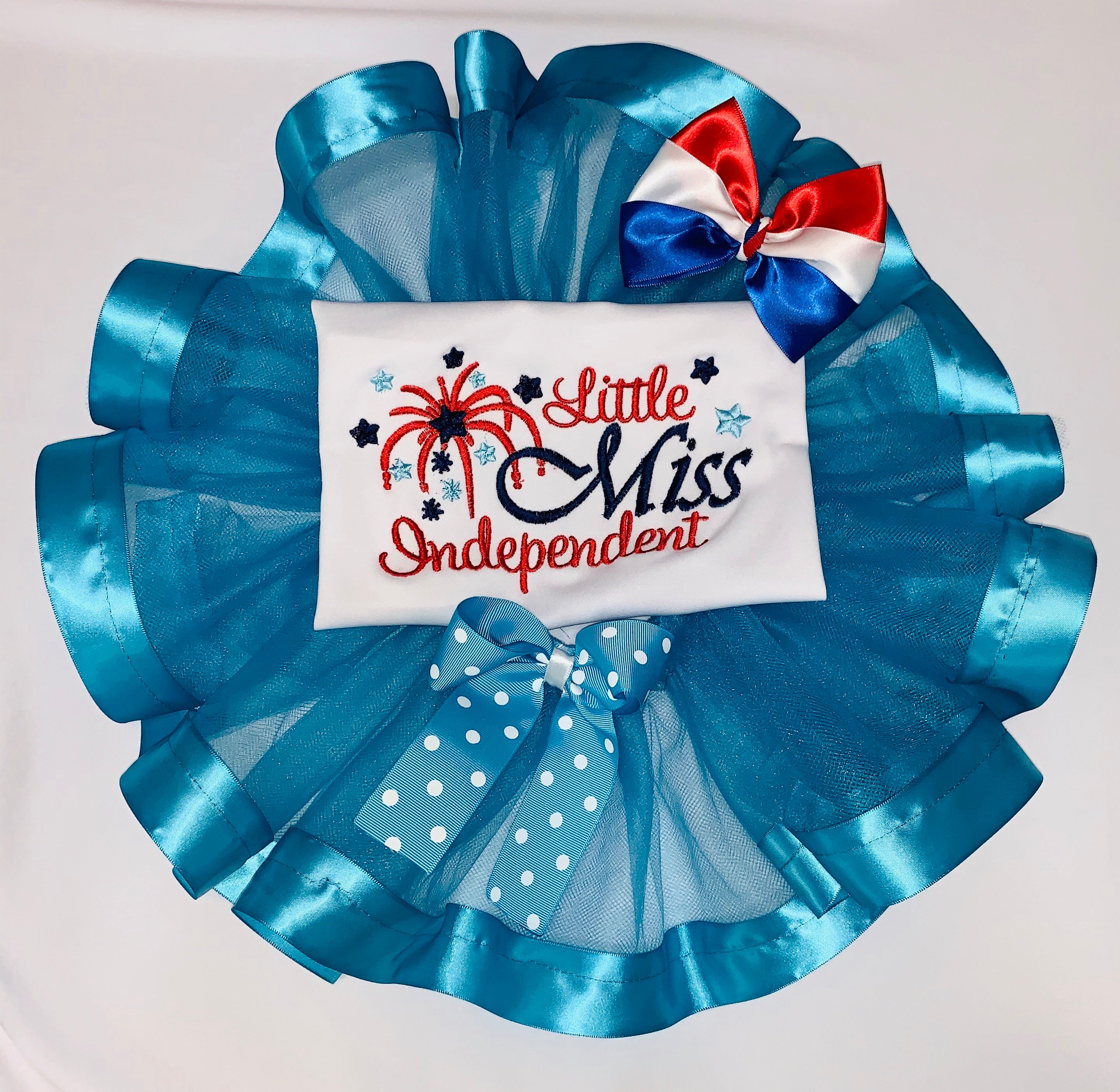 Embroidered Turquoise Ribbon trimmed Tu-Tu set