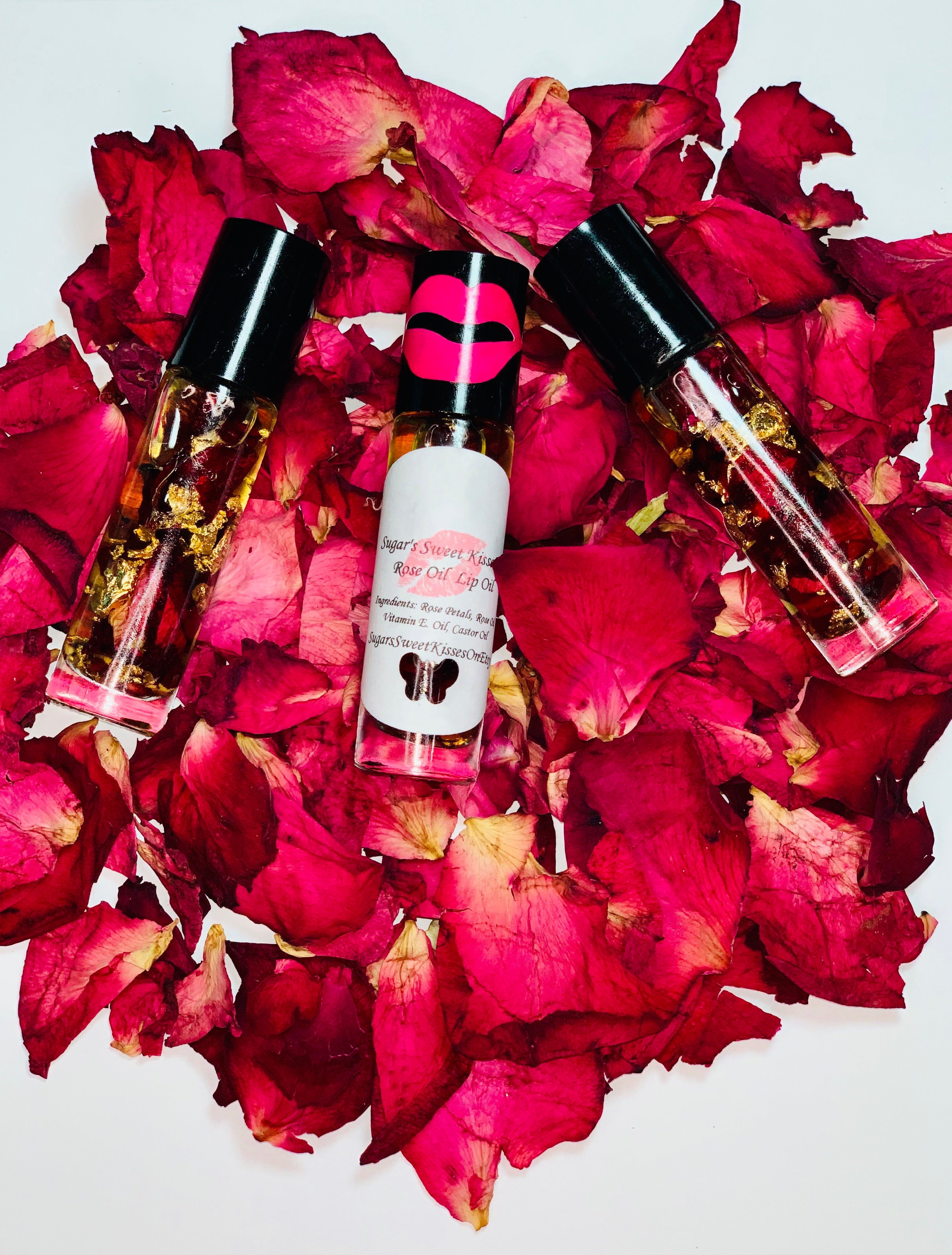 Rose Oil Lip Serum infused with gold flakes