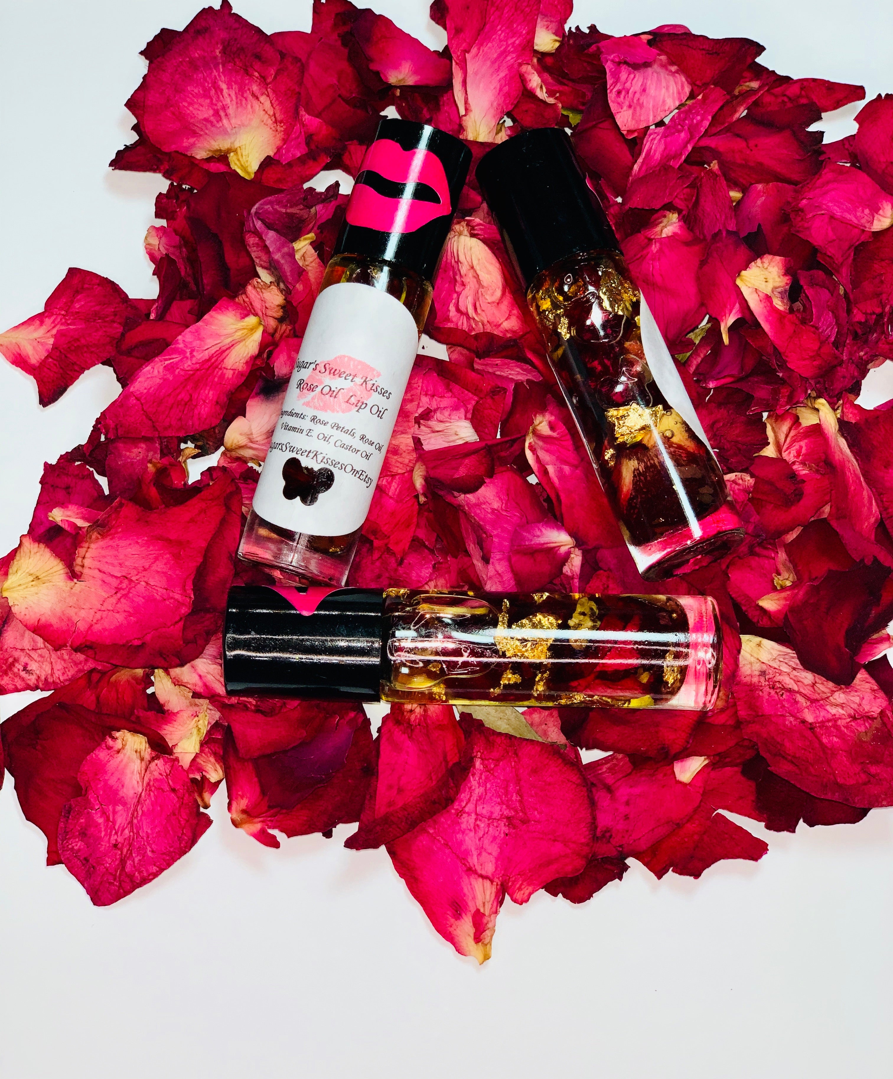 Rose Oil Lip Serum infused with gold flakes