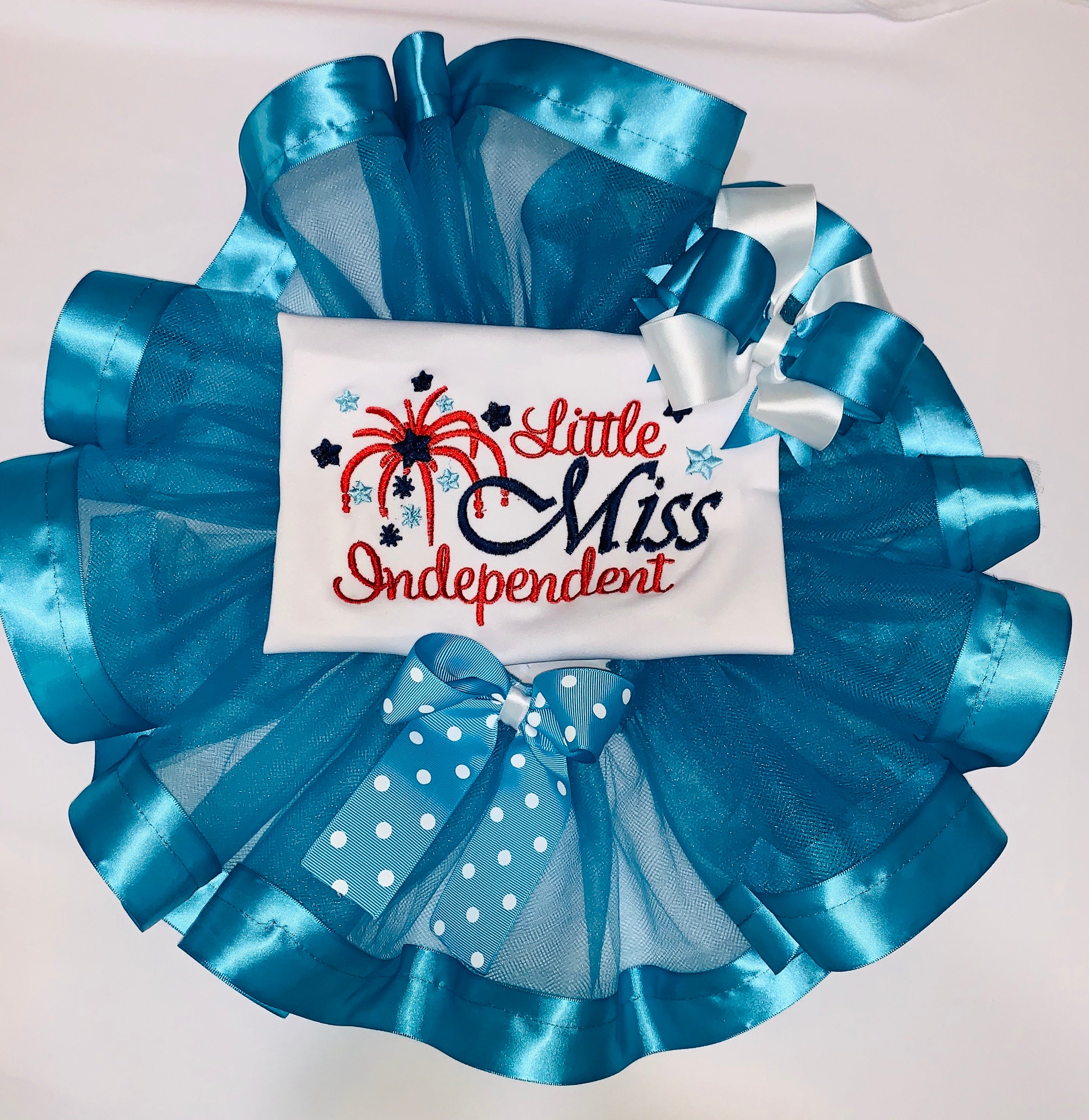 Embroidered Turquoise Ribbon trimmed Tu-Tu set