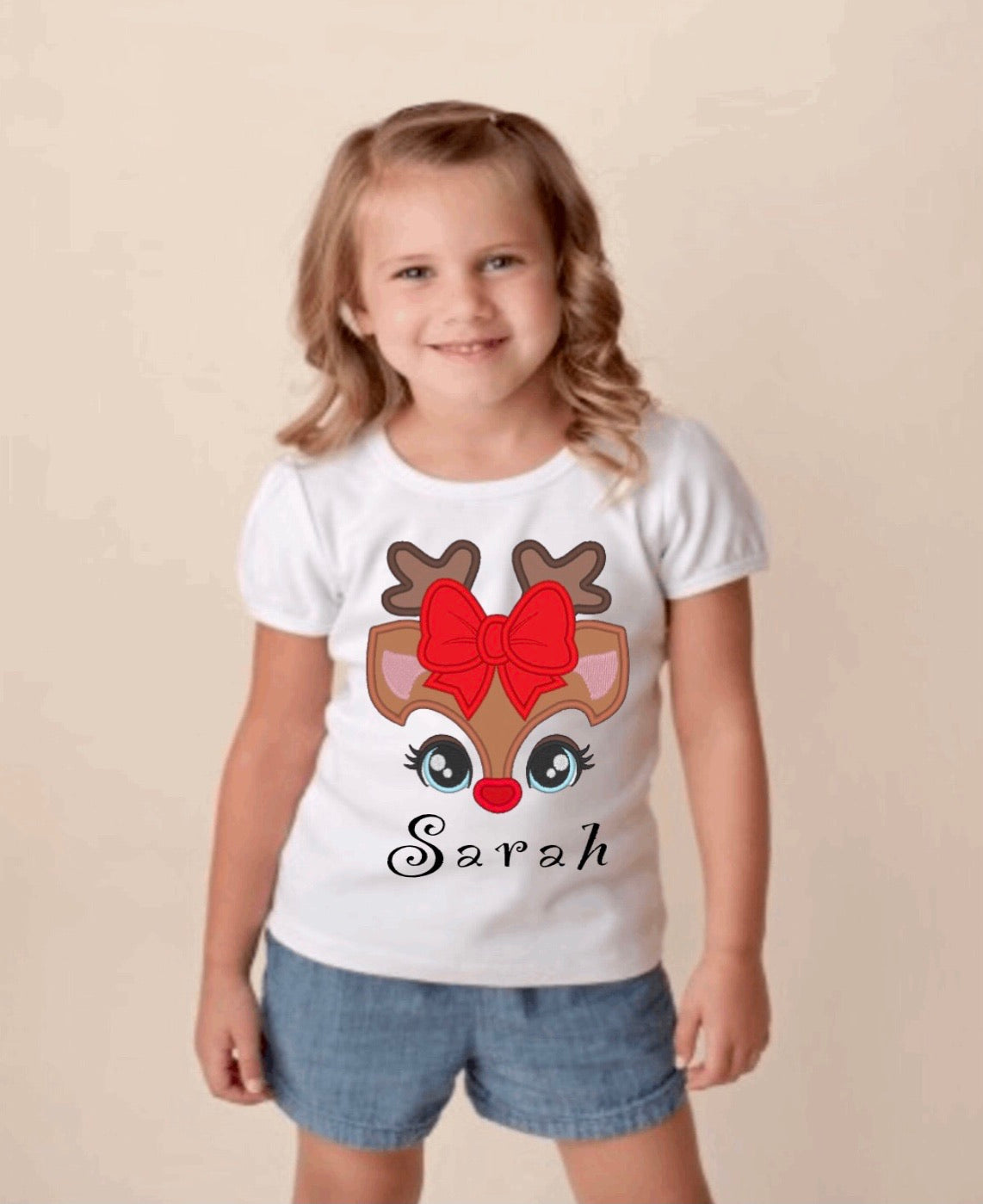 Embroidered Reindeer Christmas T-shirt